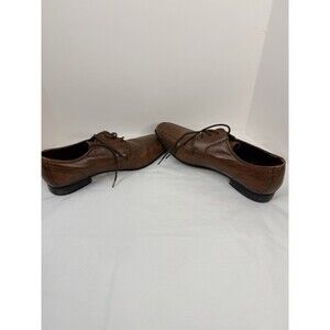 Men's Clarks Plain Dress Casual Lace Up Oxford Dark Tan Leather Size 10